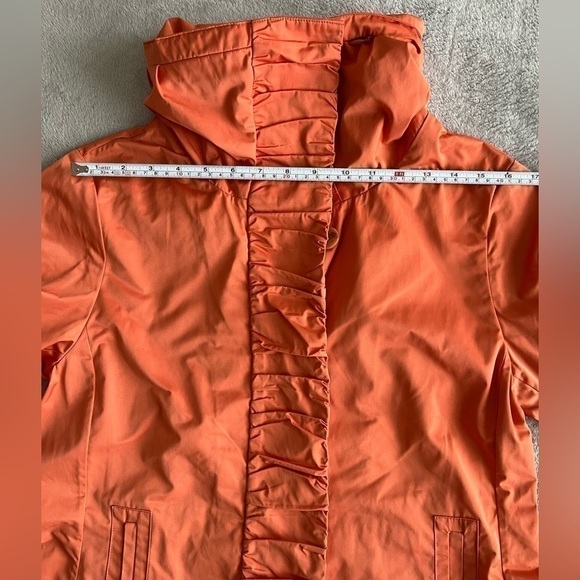 RAINFOREST packable travel coat orange w/Ruffle placket trench size small - Picture 6 of 10